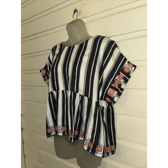 Anthropologie Maeve Linen Blend Short Sleeve Embroidered Top Size L - Picture 3 of 8